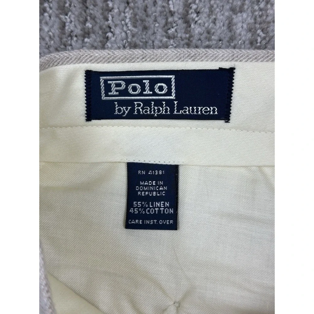 Vintage Polo Ralph Lauren Pants Men 38x34 (Fit 38x29) Beige Linen Double Pleated